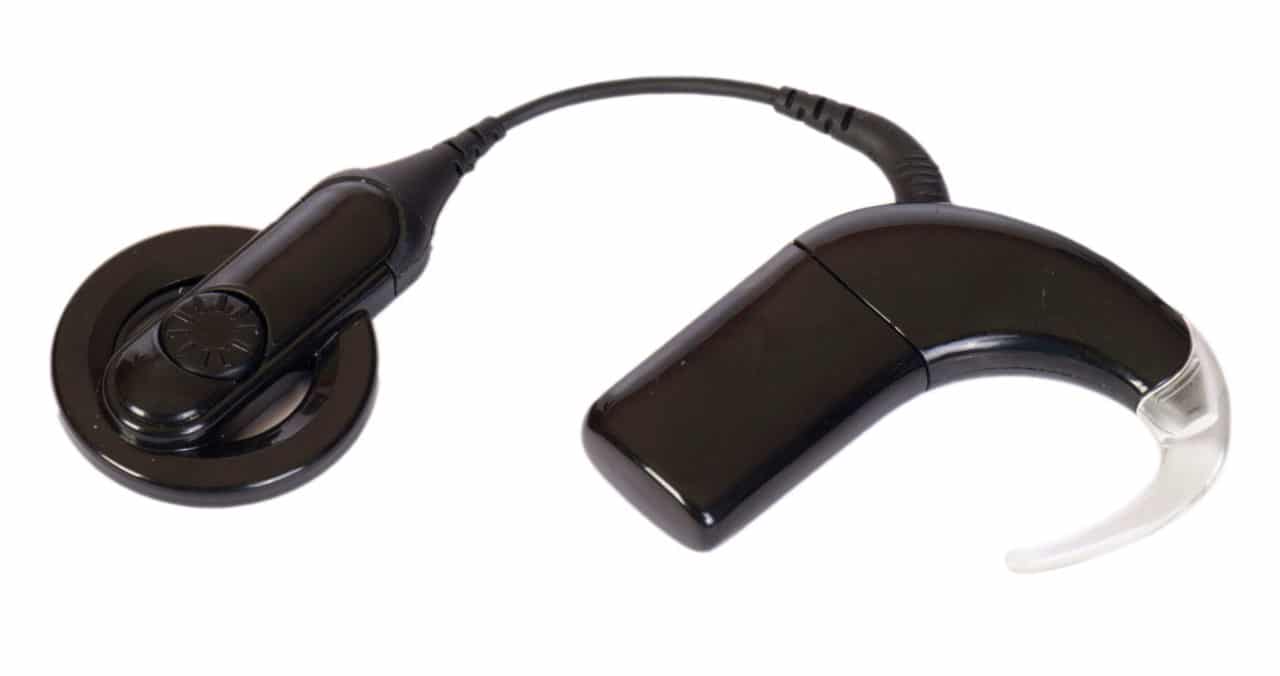 Photo of a cochlear implant device